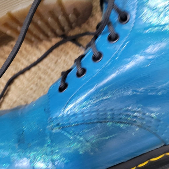 Y2K turquoise leather flower embossed Pascal combat boot dr martens docs htf - Picture 14 of 16